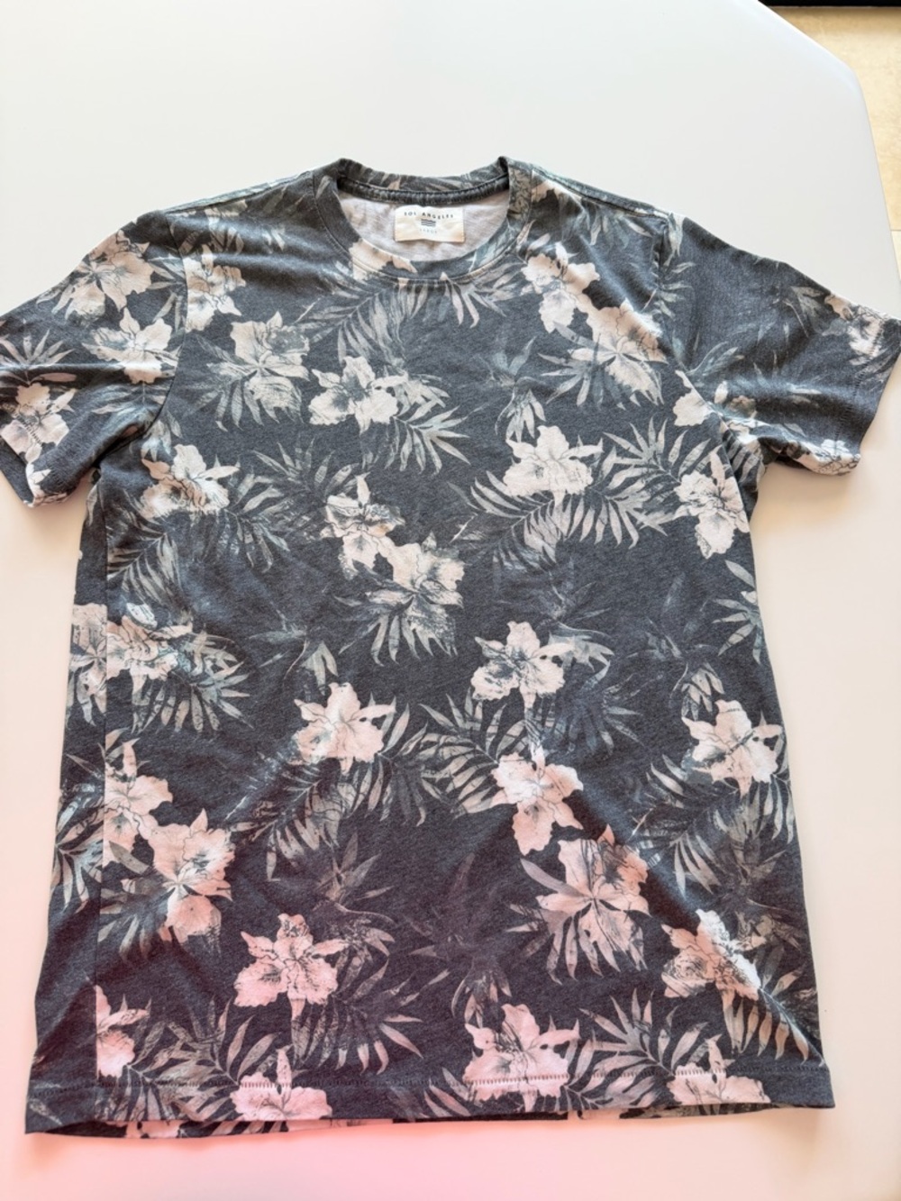 Sol Angeles Charcoal Tee with Pale Pink Floral Print